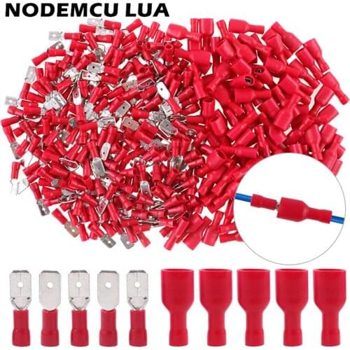 200pcs 100pairs 6.3mm 16-14AWG Female Male Electrical Wiring Connector Insulated Crimp Terminal Spade Blue FDFD2-250 MDD2-250