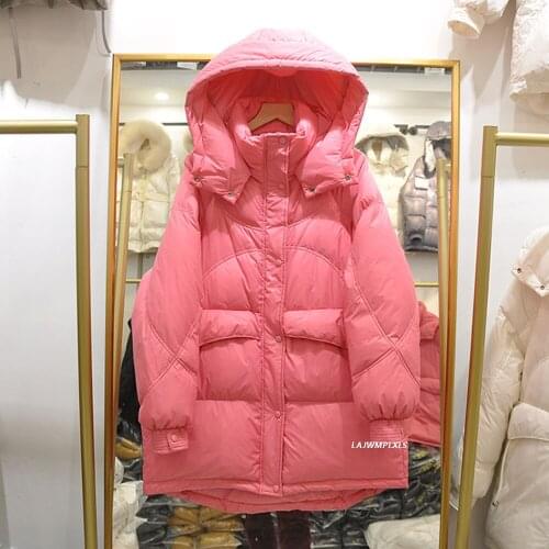 2021 New Winter Women Hooded Thickness Loose Warm Down Coat Stand Collar Loose Female 90% White Duck Down Parkas Outwear