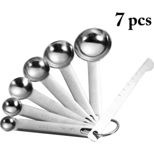 7 Pcs Multipurpose Food-Grade Stainless Steel Measuring Spoon Teaspoon Coffee Powder Sugar Spice Measuring Tools Kitchen Gadgets