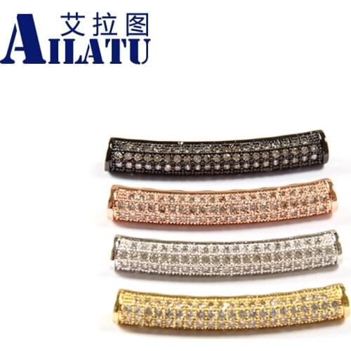 Ailatu Wholesale 10pcs/lot Micro Pave Clear Cz Tube Charms Decorated for DIY Fashion Bracelets