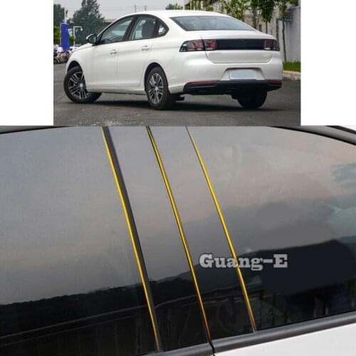 Car PC Material Pillar Post Cover Door Trim Window Piano Black Molding Sticker Plate For Peugeot 308 2016 2017 2018 2019 2020