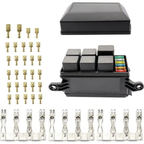 Automobile 12V Fuse Box Holder Auto 6 Relay Block Holders 5 Road Fit for Car Truck Marine Boat ATV Insurance