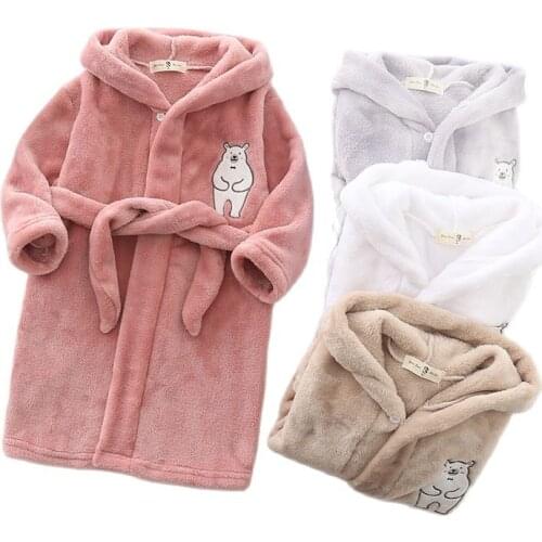 2021 New Kids Hooded Bathrobe Autumn Winter Baby Bath Robes Boys Girls Cartoon Flannel Warm Pajamas Towel Robe Nightgown 2-10Y