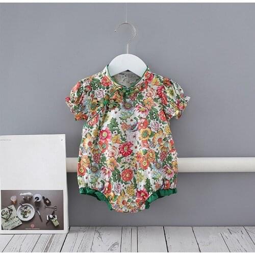 Chinese Style Toddler Bodysuits Summer Floral Newborn Baby Girl Clothes Cotton Infant Outfits 0-2Y