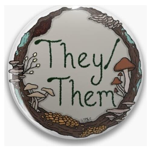 They Them Mushroom Pronoun Wreath Soft Button Pin Decor Metal Fashion Badge Brooch Collar Cartoon Lover Creative Funny Hat