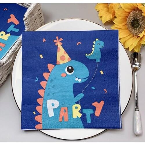 20Pcs/Pack Cute Dinosaur Decoupage Paper Napkins Kawaii Animal Paper Tissues for Boys Kids Birthday Party Table Decorations
