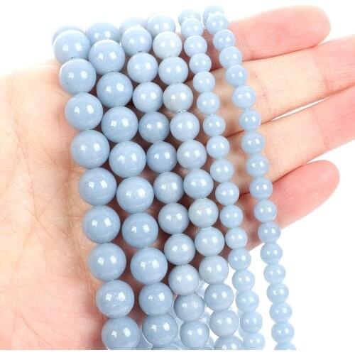 Natural Stone Beads Angel Stone Round Loose Beads for Jewelry Making Needlework Bracelet DIY 4-12 MM