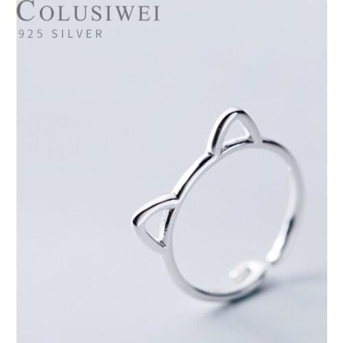 COLUSIWEI Cute Cat Ear Ring for Women Fashion 925 Sterling Silver Animal Open Adjustable Finger Rings Fine Jewelry Girl Gift