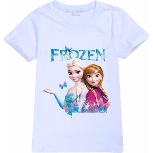 Disney Frozen Cartoon T-shirts Tops for Kids To Teenager 100cm-170 Summer Girls Pure Color O-neck Elsa Child Toddler Infant Tees