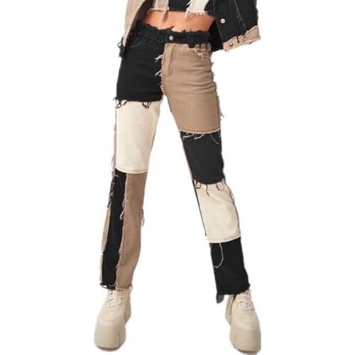 New Autumn Cowboy Women Jean Patchwork Fashion Hip Hop Loose Jeans Women Casual Bottom Pants Streetwear Denim Trousers Clothes