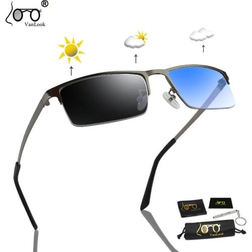 Photochromic Sunglasses Anti Blue Ray Computer Glasses Men Women Clear Chameleon Lens Metal Half Frame Optical Eyewear