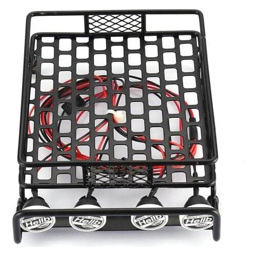 FULL-RC Car Universal Roof Rack Luggage Carrier with 4 Round LED Lights for 1/10 RC Rock Crawler Axial SCX10 D90 TRX-4