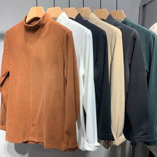 Autumn Vintage Solid High Neck T Shirt Men Long Sleeves Bottoming Shirt Comfortable Clothes Skinny Harajuku Hip Hop Streetwear