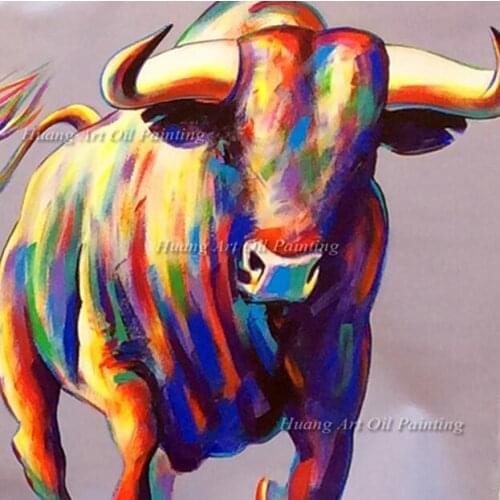 Handmade wall oil painting cartoon cute bull animal oil paintings for living room decoration