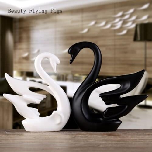 2pcs/lot ceramic black and white swan ornaments wedding decorations home decor living room office friends gifts