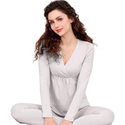 Pregnant Women Thermal Underwear Set Breastfeeding Confinement Clothing Underwear Autumn and Winter Modal Pajamas Cotton Sweater
