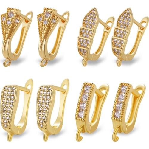 Gold Color Brass and Zircon Round Earring Hook High Quality Jewelry Making Supplies New Fashion Tassels Diy Findings Accessories