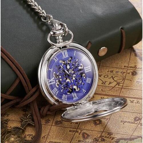 Hot Selling Silver Mechanical Pocket Watches Steampunk Roman Case Flip Pocket watches 10pcs/lot Wholesale