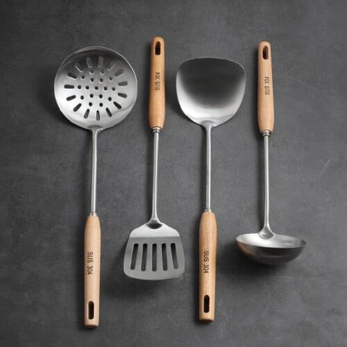 Mater Star 304 Stainless Steel Cooking Spatula Shovel Spoon Anti-scalding Beech Handle Kitchen Noodle Fisher