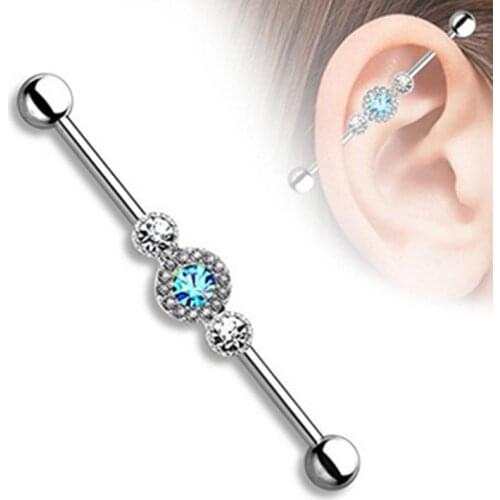 Lot 50pcs Free Shippment 14g Gems Industrial Ear Scaffold Barbells Body Jewelry Ear Piercing