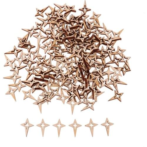 Mini Natural Unfinished Wood Hollow Star Shape Embellishments for Art DIY Crafts Scrapbooking Card Making