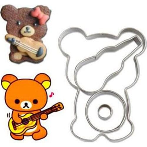 Cartoon Bear Guitar 3D Stainless Steel Cookie Shape Cookie Cutters Toast Cutter DIY Biscuit Dessert Bakeware Cake Fondant Mold