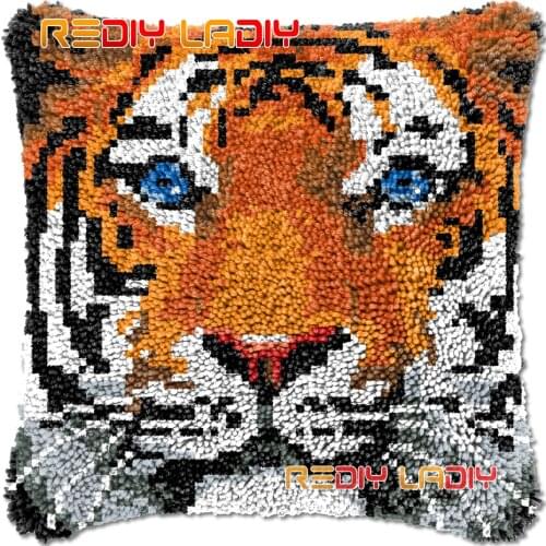 Latch Hook Cushion Tiger Face DIY Needlepoint Kits Chunky Acrylic Yarn Arts Crocheting Lofty Pillow Case Hobby & Crafts