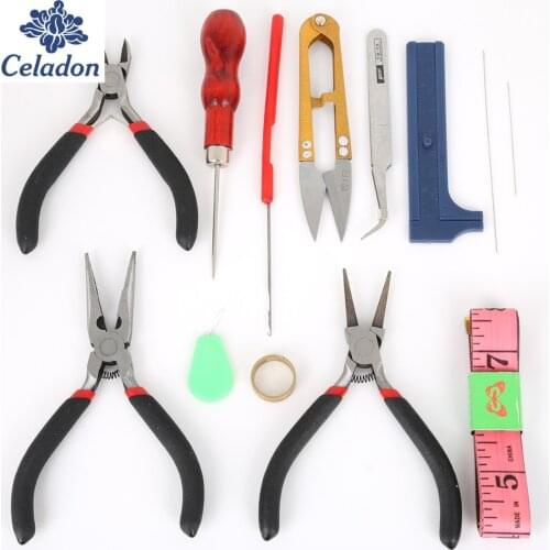 New Arrival 13-16pcs/Set Stainless Steel Jewelry Beading Needles Findings Crimping Ruller Scissors Tweezer Crimper Pliers Tool