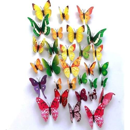Butterflies Wall Stickers Home Decor Multicolor Double Layer 3D Butterfly Sticker 12Pcs/lot for Decoration on The Living Room