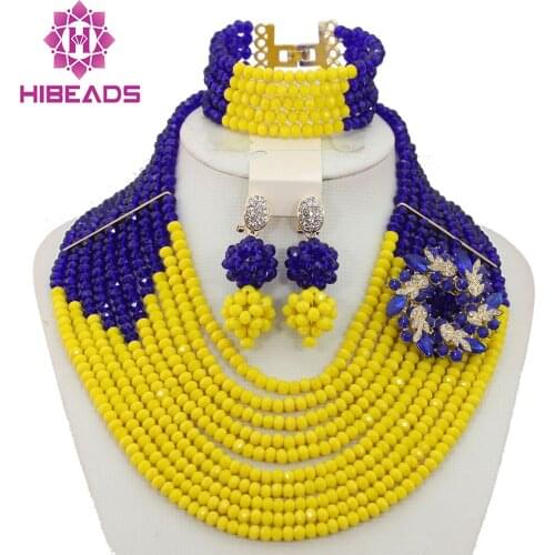 2017 New Braid Flower Nigerian Statement Necklace Indian Wedding African Women Crystal Beads Jewelry Set Free Shipping ABK523