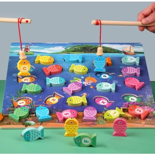 Montessori Early Educational Learning Toys Wooden Pretend Fishing Magnetic Board Game Interactive Children Toy Christmas Gift