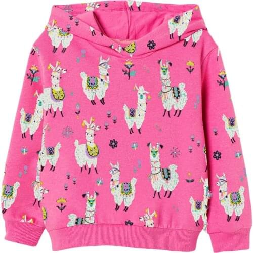 Baby Girl Clothes Toddler 2021 New Autumn Cotton Animal Print Sweatshirt Pink Sheep Hooded Sweater for Kids 2-7 Years