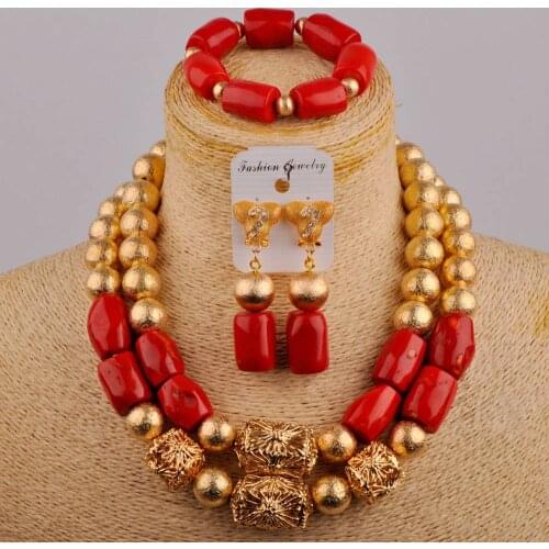 Red Coral Necklace African Coral Jewelry Set African Wedding Beads Nigerian Jewelry Set for Women