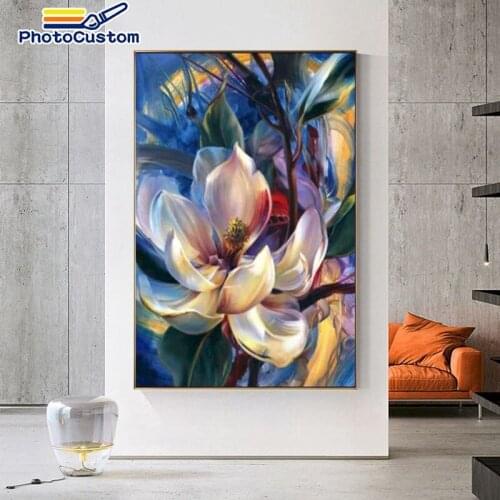 PhotoCustom DIY Painting By Numbers Flowers lotus For Adults Diy Oil Paints By Numbers Framed HandPainted Artcraft Decor