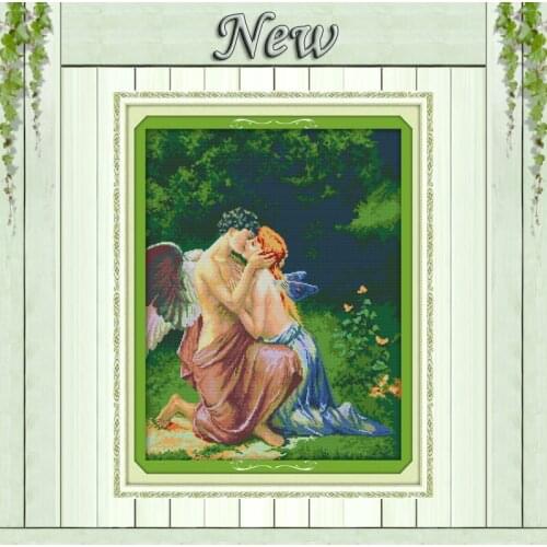 A Kissing of Angels lovers scenery painting Needlework kits Cross Stitch Sets Embroidery DMC 14CT 11CT Counted printed on canvas