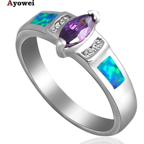 Popular gifts design Blue fire Opal Silver Stamped Zirconia Rings fashion jewelry USA size #6.75 #7.75 #8.75 OR540A