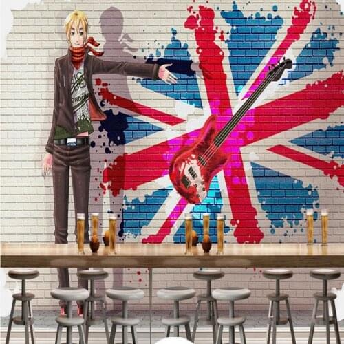 Drop Shipping Custom Wallpaper Cartoon Brick Wall KTV Bar Guitar Background Wallpaper Mural Entertainment Restaurant Decoration