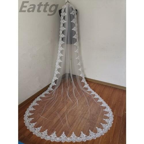 Real picture Bridal Velos De Novia Wedding Lace Veils Womens 3 Meters 1 Layers Applique Lace Bridal Wedding Veils With Comb