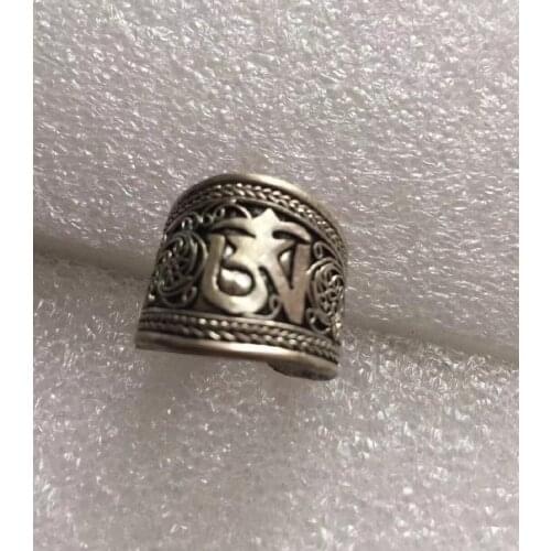 Hot sell new - free shipping Adjustable India and Nepal Old Beautiful Tibet miao Silver Mantra luck work Thumb Ring