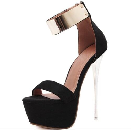 Summer Women Super High Heel Sandals Ladies Flock Ankle With Ring Platform Sandals Sexy 16cm Thin-Heeled Women Shoes XKD4257