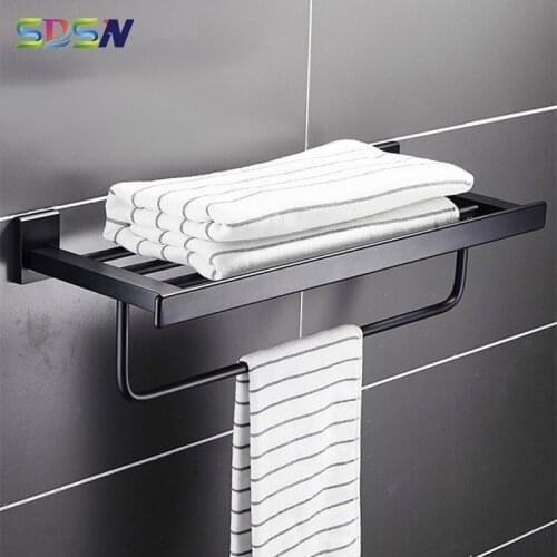 Bathroom Towel Rack SDSN Black Bronze Bath Towel Rack Holder Quality Space Aluminum Black Towel Bar Bathroom Accessories