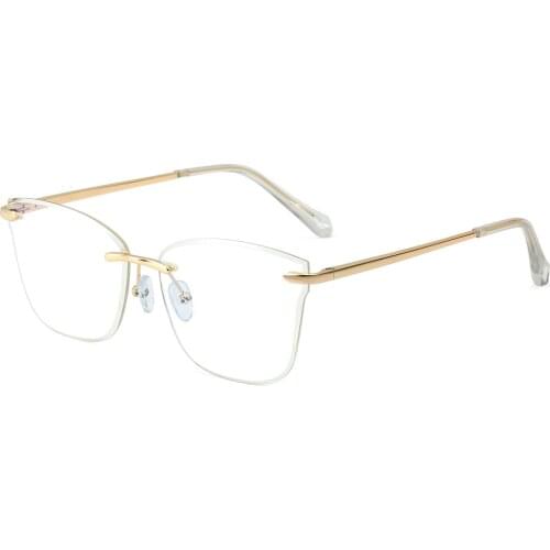 Veshion Women Rimless Glasses Anti Blue Light Clear Lens Computer Square Glasses Frame Metal Female Gold Frameless Gift Items