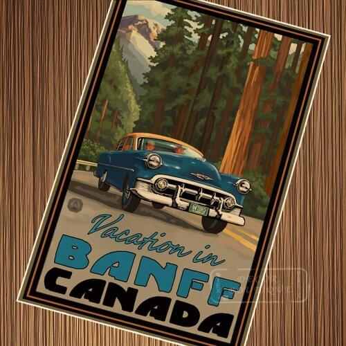 Banff National Park Vintage Car Canada Travel Tour Retro Poster Canvas Painting DIY Wall Paper Posters Home Decor Gift