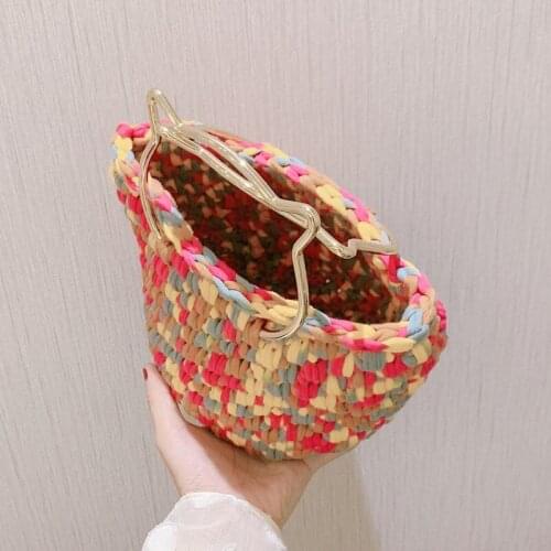 Knitted Colorful Kawaii Women Handbag Korean Cute Cat Shape Metal Hand Bags Party Packing Crochet Bucket Totes Bag