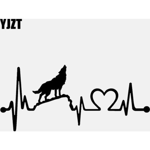 YJZT 15.2CM*6.8CM Fun Howling Wolf Heartbeat Lifeline Decal Vinyl Black/Silver Car Sticker C22-1035