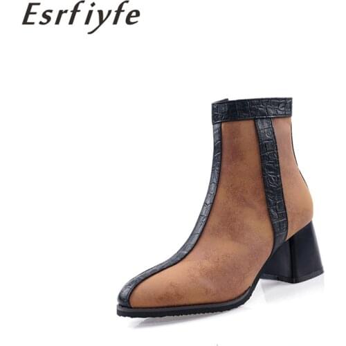 ESRFIYFE 2020 New Autumn Winter Women Ankle Boots Fashion PU Leather High Heels Ladies Shoes Ankle Boots for Women Dropshipping