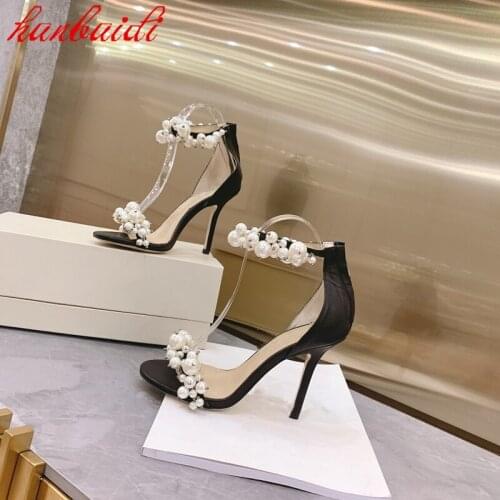 Ladies Shose Fashion High Heels Wedding Pumps String Bead Thin Heels Shose Bordered Korean Style Sandals Single Concise Shose