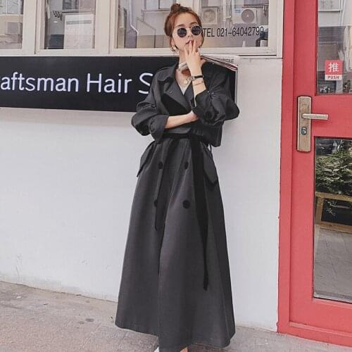 Womens Trench Coat Windbreaker Female 2021 Autumn Clothing Dark Green Contrast Stitching Suit Collar Double Breasted Long