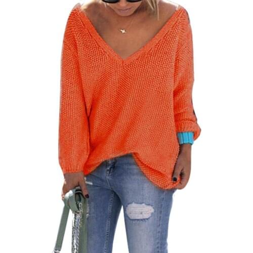 Autumn Winter Oversize Sweater Women Casual Loose Long Sleeve V Neck Solid Color Sweater Jumper Plus Size Sweater