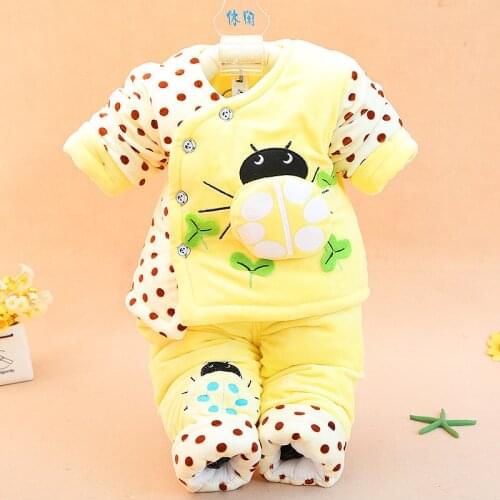 Winter Warm Newborn Baby Cartoon Ladybug Outerwear Coat + Trousers Infant Girls Clothing Sets Boys 2Pcs Suits Roupas De Bebe